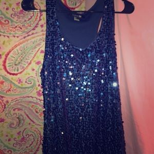 Blue sequin mini dress